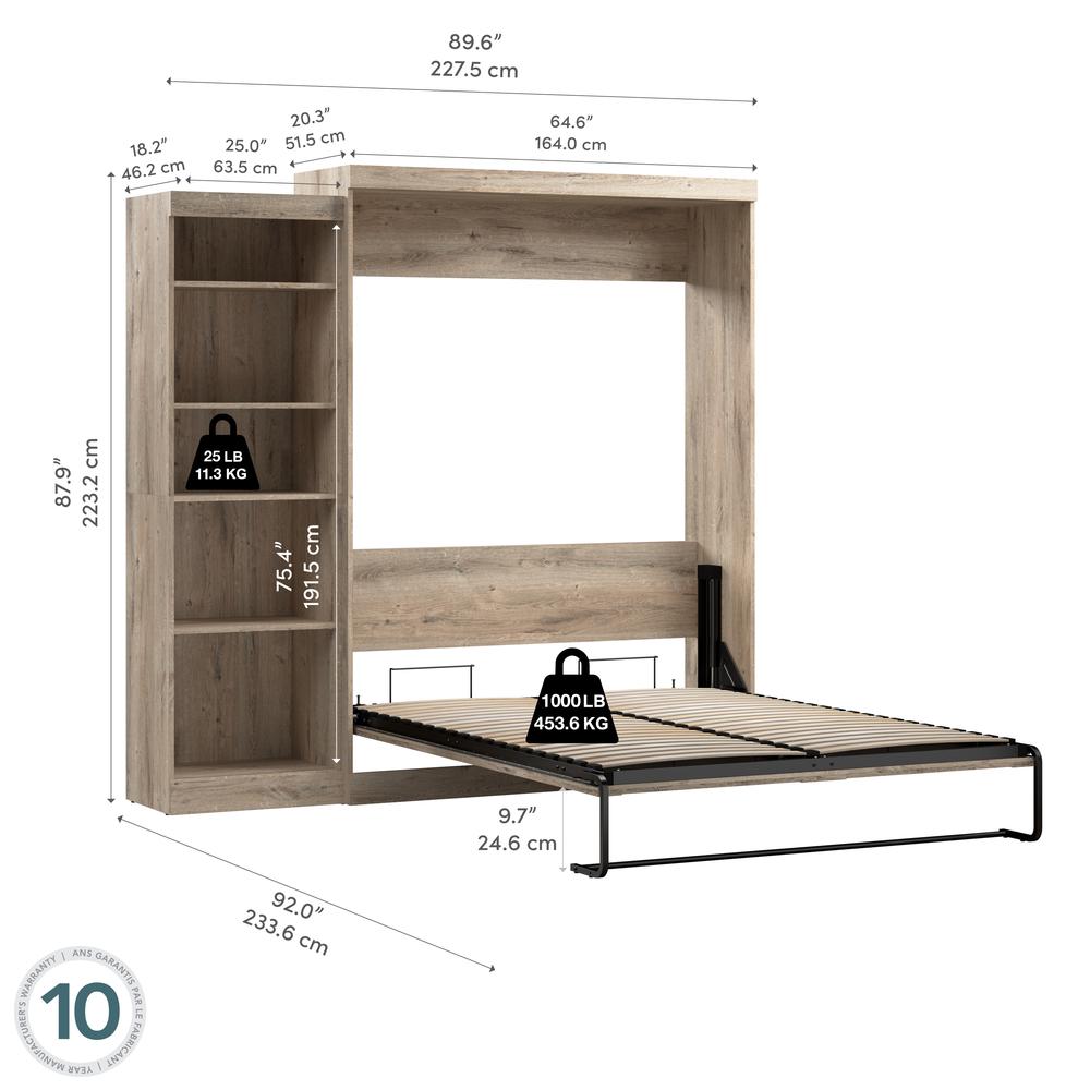 Queen Murphy Shelving Unit, 90-inch Space-Saving Wall Bed for Multipurpose Room. Picture 17