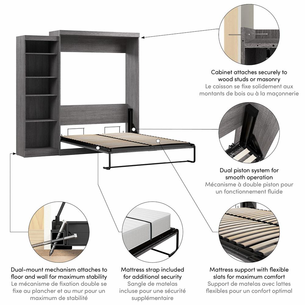 Queen Murphy Bed with Shelving Unit, 90-inch Space-Saving Wall Bed. Picture 2