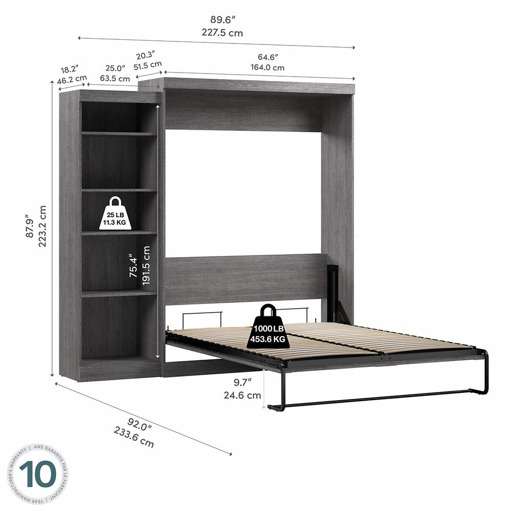 Queen Murphy Bed with Shelving Unit, 90-inch Space-Saving Wall Bed. Picture 4