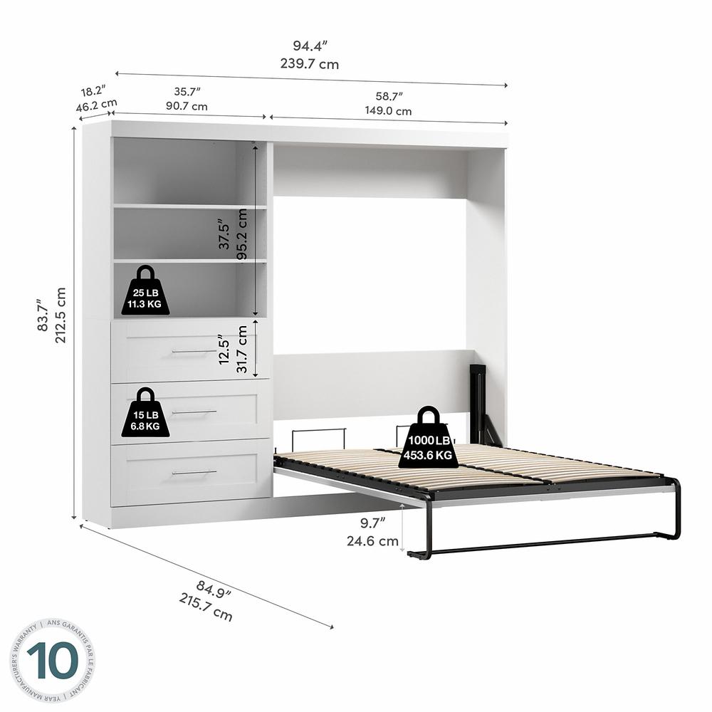 Murphy Bed and Storage Unit with Drawers, 95-inch Space-Saving Wall Bed. Picture 6