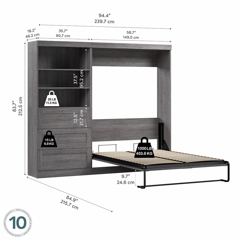 Murphy Bed and Storage Unit with Drawers, 95-inch Space-Saving Wall Bed. Picture 6
