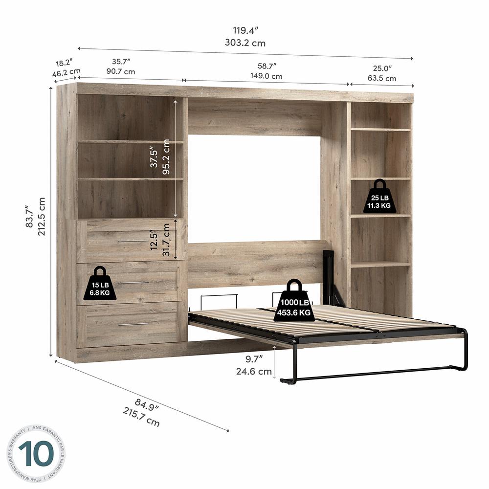 Murphy Shelving and Drawers, 120-inch Space-Saving Wall Bed with Storage. Picture 5