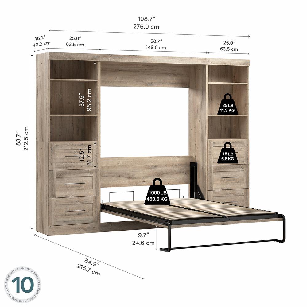 Murphy 2 Shelving Units with Drawers, 109-inch Space-Saving Wall Bed. Picture 5