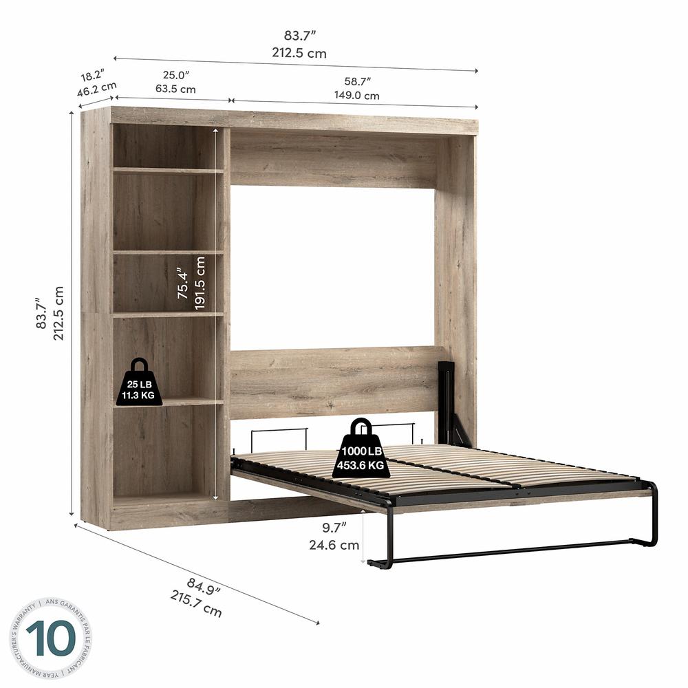 Murphy Bed with Shelving Unit, 84-inch Space-Saving Wall Bed. Picture 4