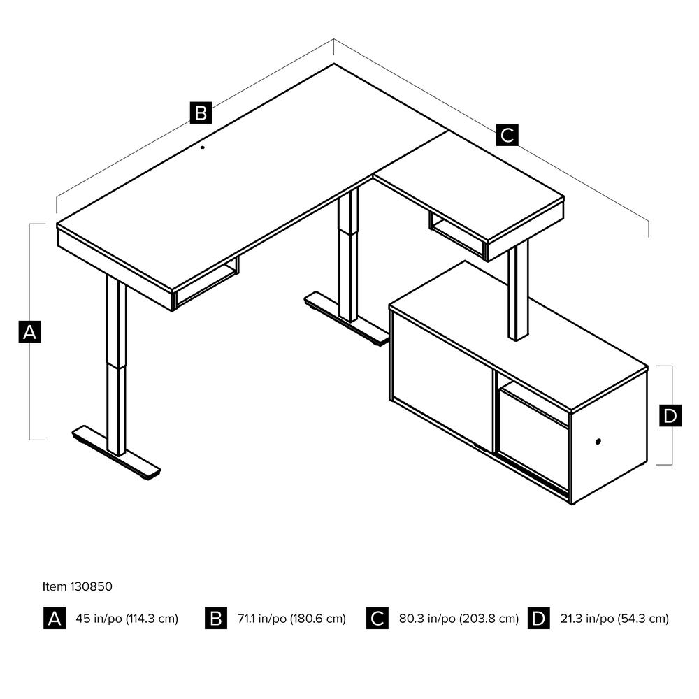 Height Adjustable L-Desk with Dual Monitor Arm in Walnut Grey & White. Picture 7