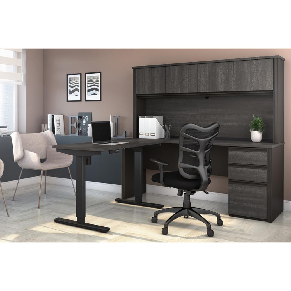 72W L-Shaped Standing Desk with Pedestal and Hutch. Picture 3