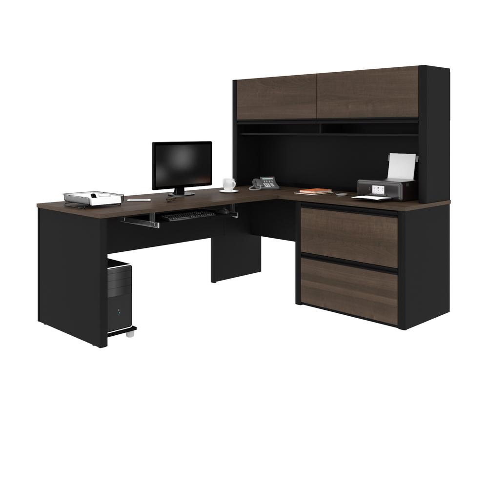 72W L-Shaped Desk with Hutch and Lateral File Cabinet. Picture 1