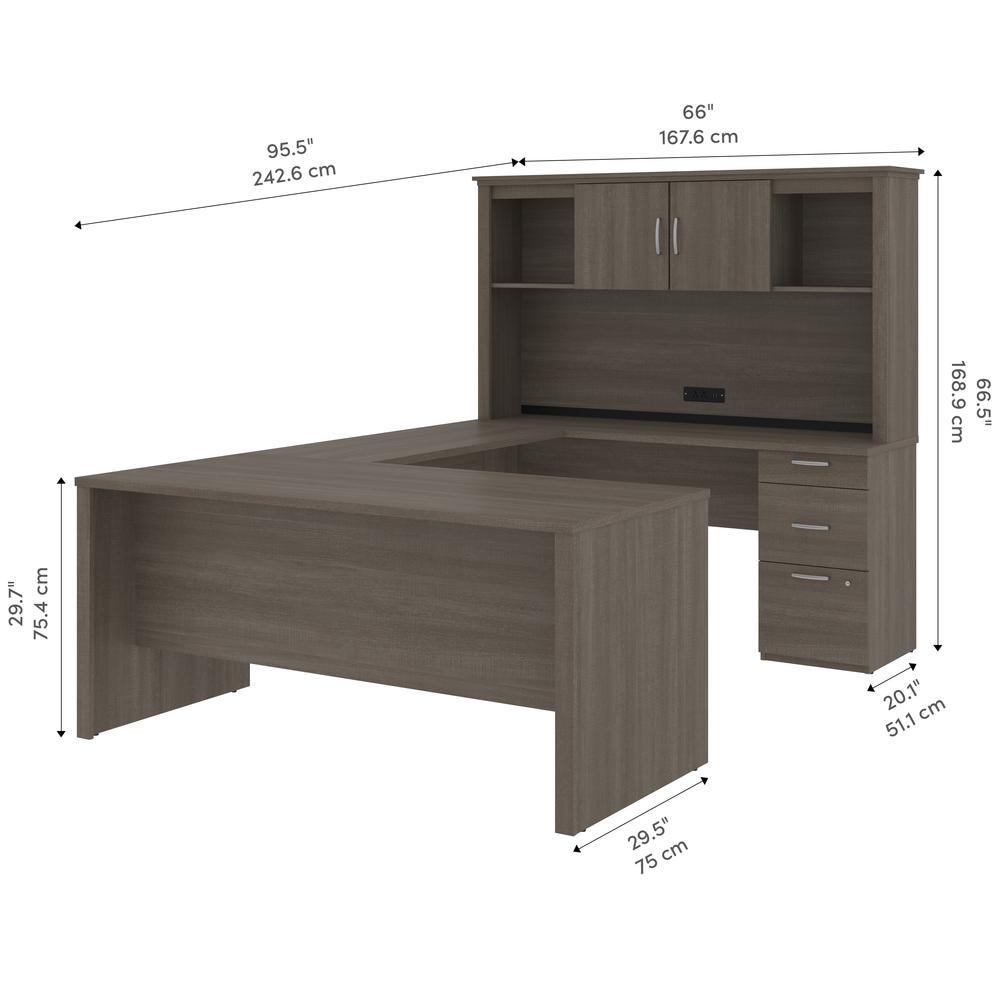 66W U-Shaped Desk with Hutch, Lateral File Cabinet, and Bookcase. Picture 3