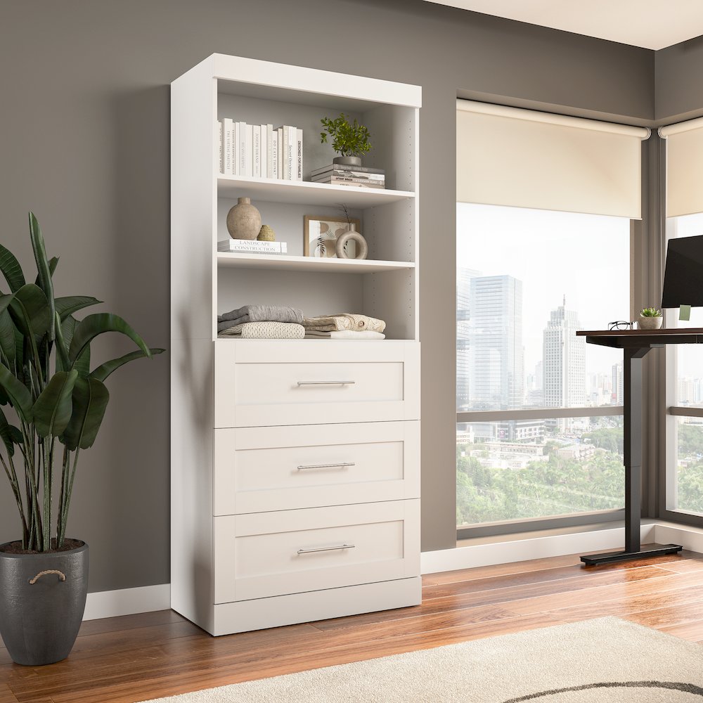 Pur 36" storage unit with 3-drawer set in White. Picture 5
