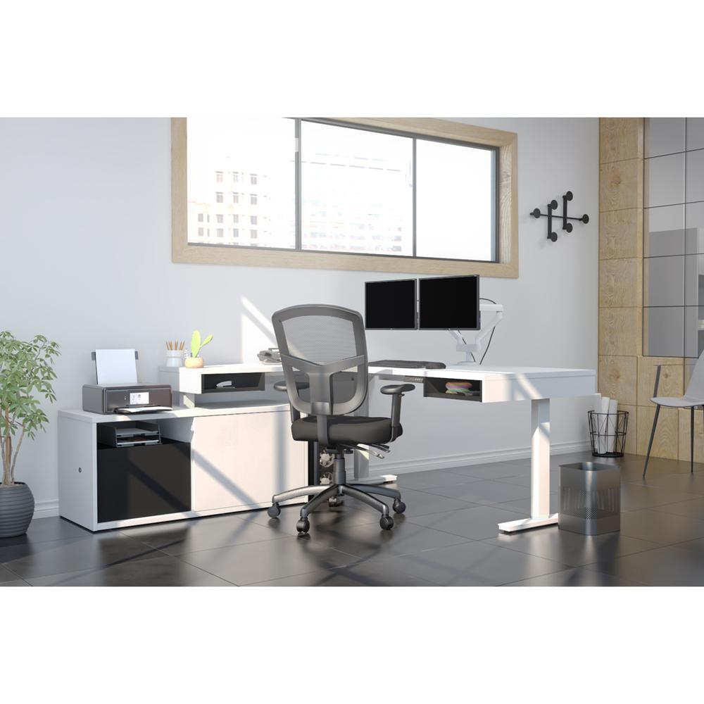 81W L-Shaped Standing Desk with Dual Monitor Arm and Credenza. Picture 3