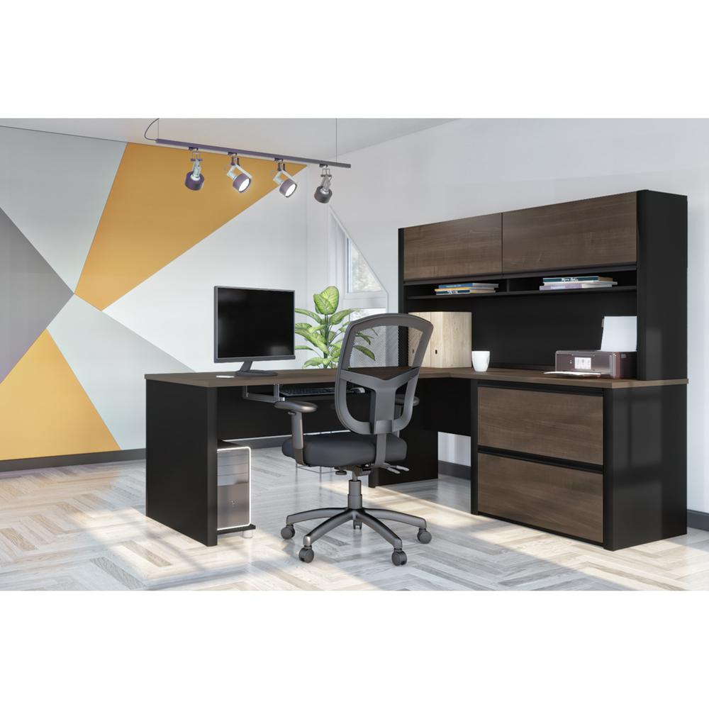 72W L-Shaped Desk with Hutch and Lateral File Cabinet. Picture 3