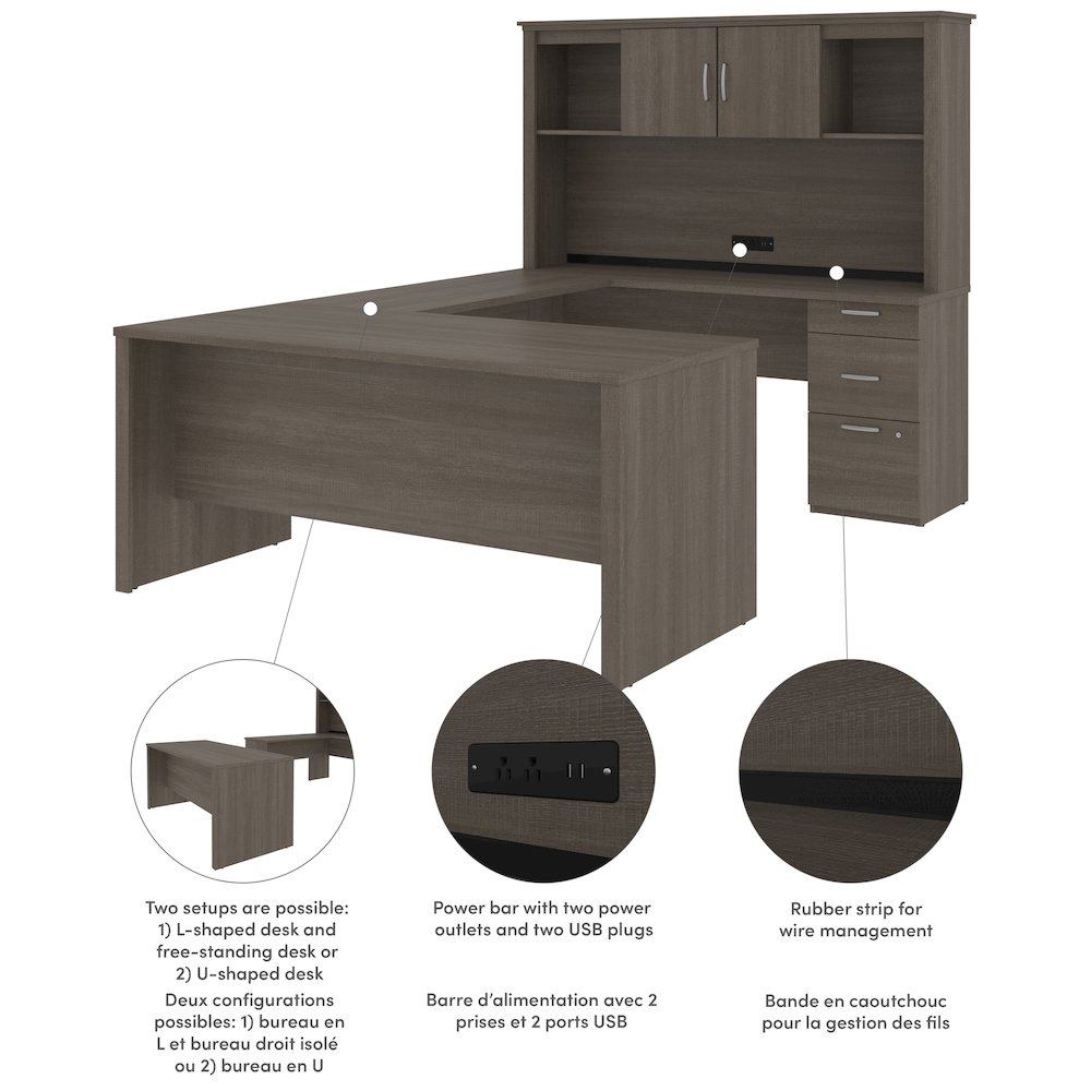 66W U or L-Shaped Executive Office Desk with Pedestal and Hutch. Picture 1
