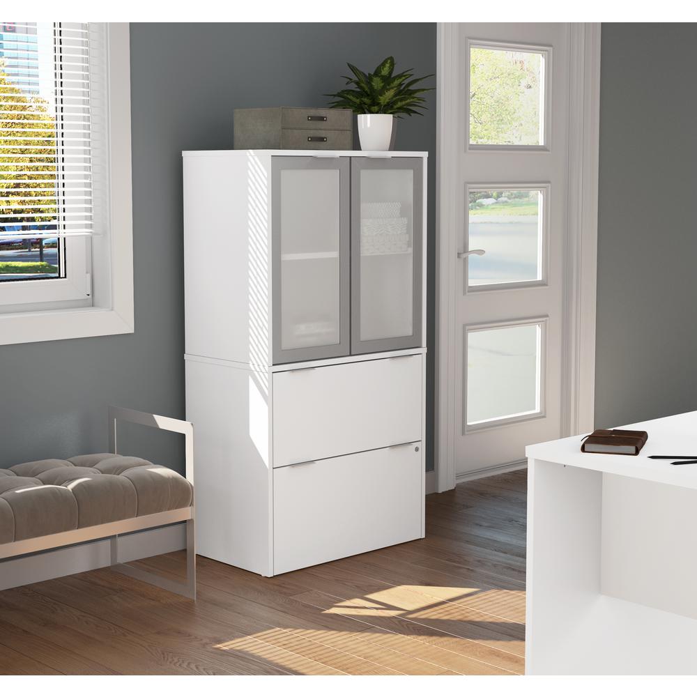Lateral File Cabinet with Frosted Glass Doors Hutch. Picture 3