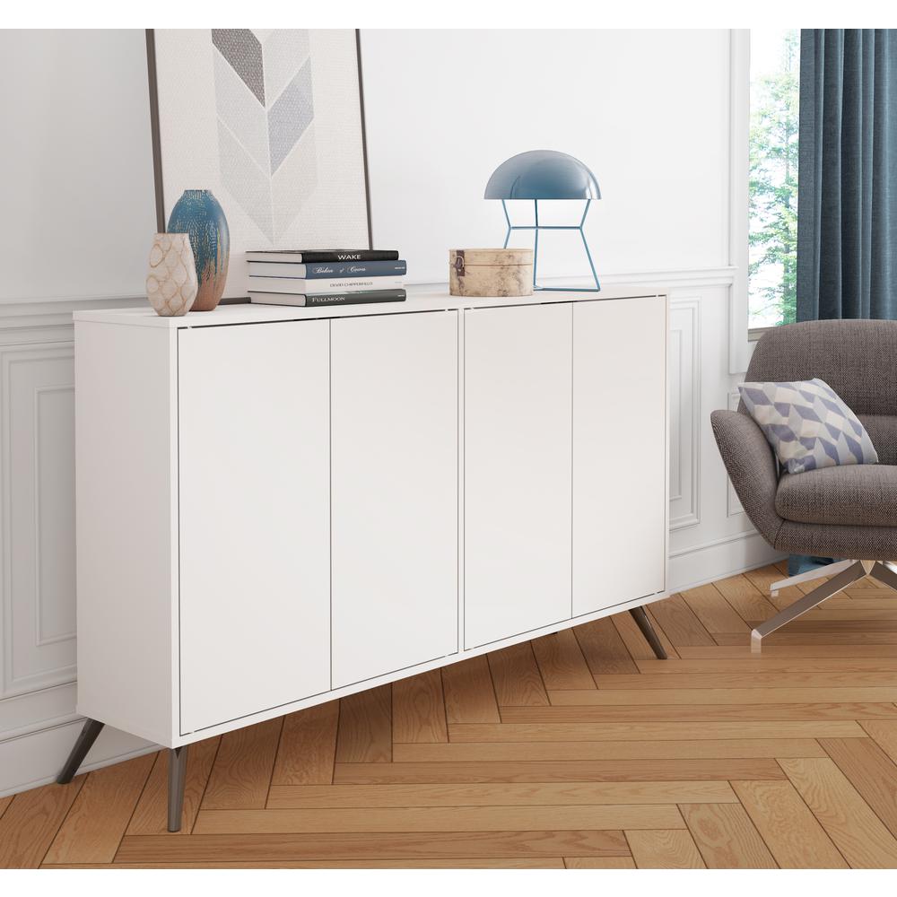 Krom Narrow Storage Cabinet with Metal Legs, 60W, White. Picture 4