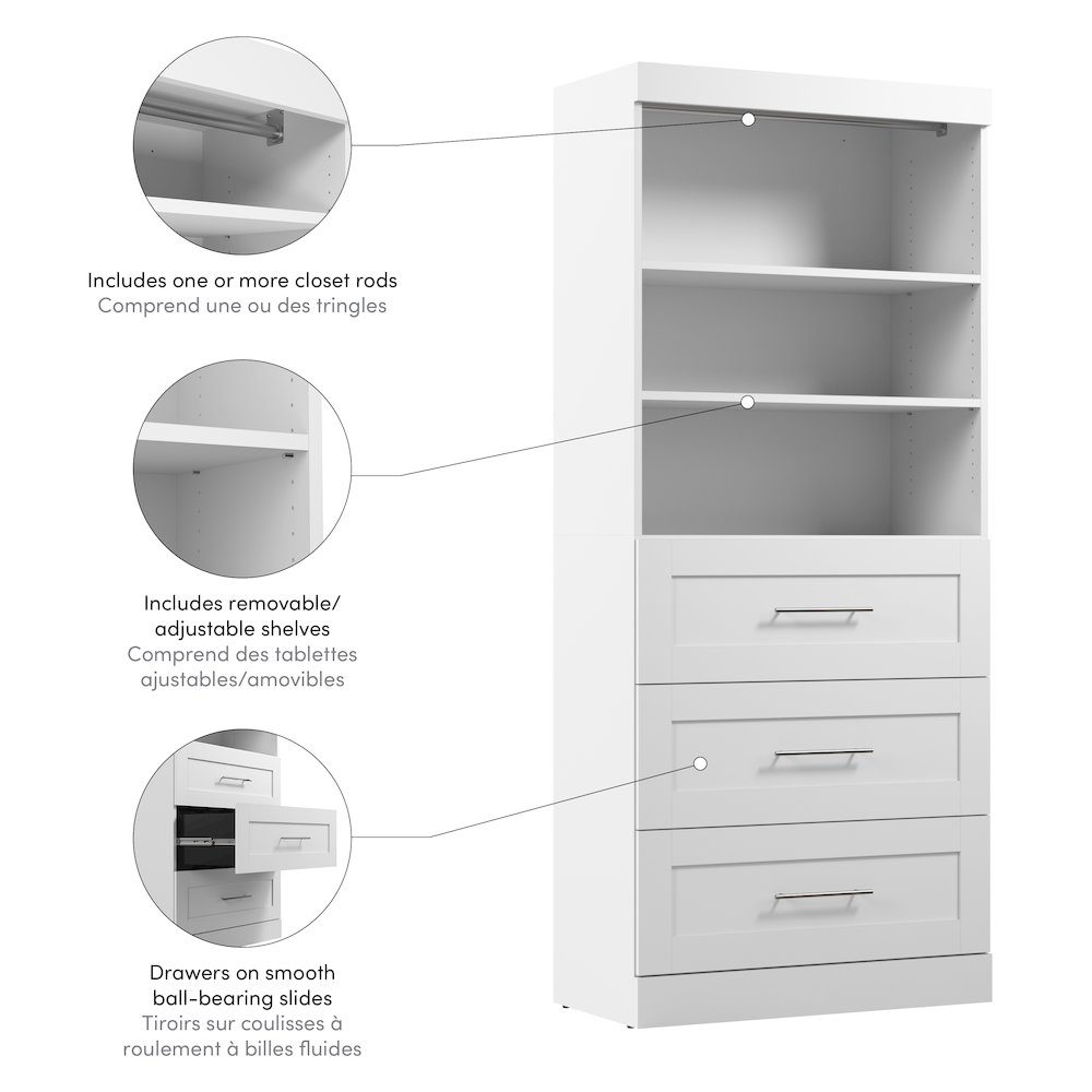 Pur 36" storage unit with 3-drawer set in White. Picture 3
