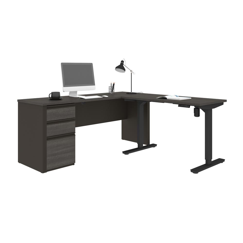 72W L-Shaped Standing Desk with Pedestal. Picture 1