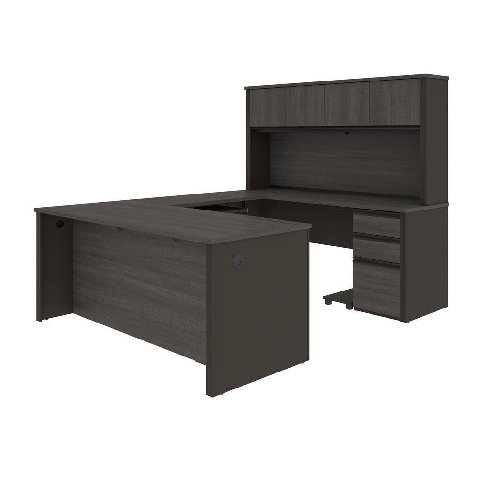 72W U-Shaped Executive Desk with 2 Pedestals and Hutch. Picture 2
