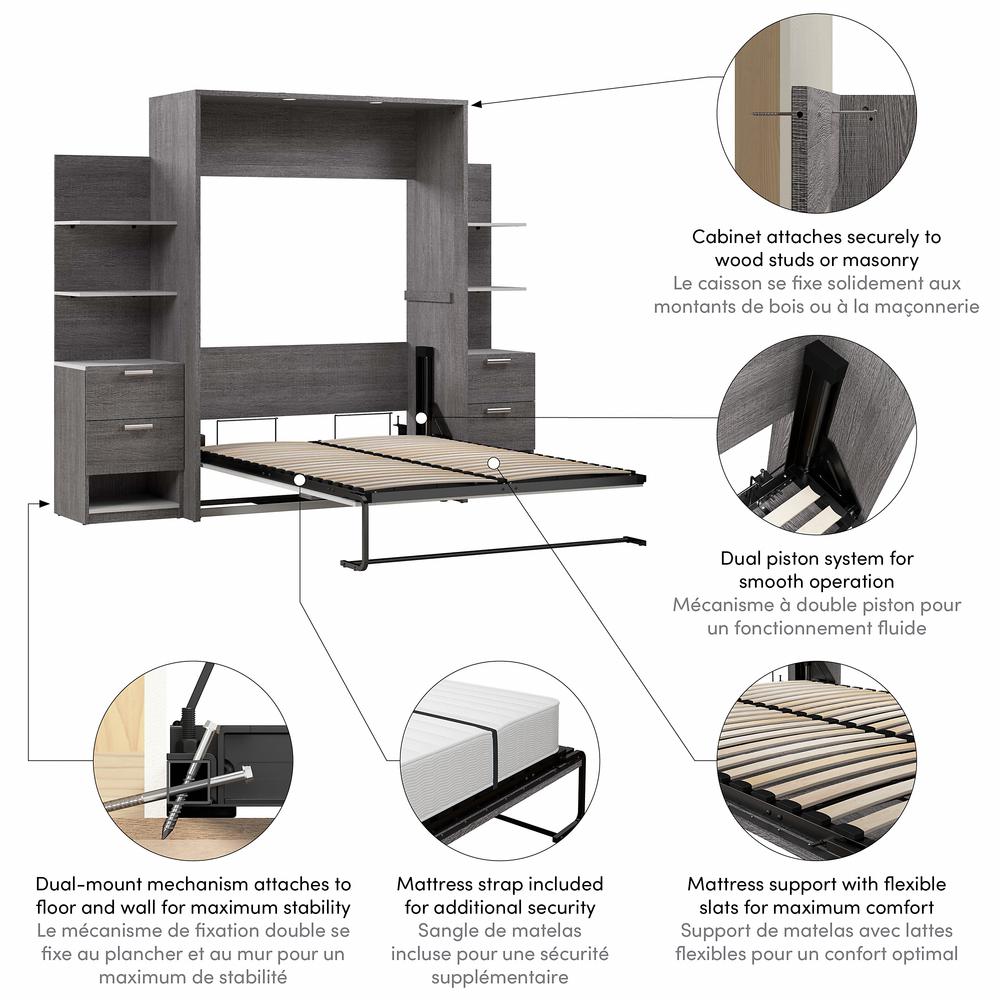 Cielo Full Murphy Bed with Nightstands and Floating Shelves (99W). Picture 6