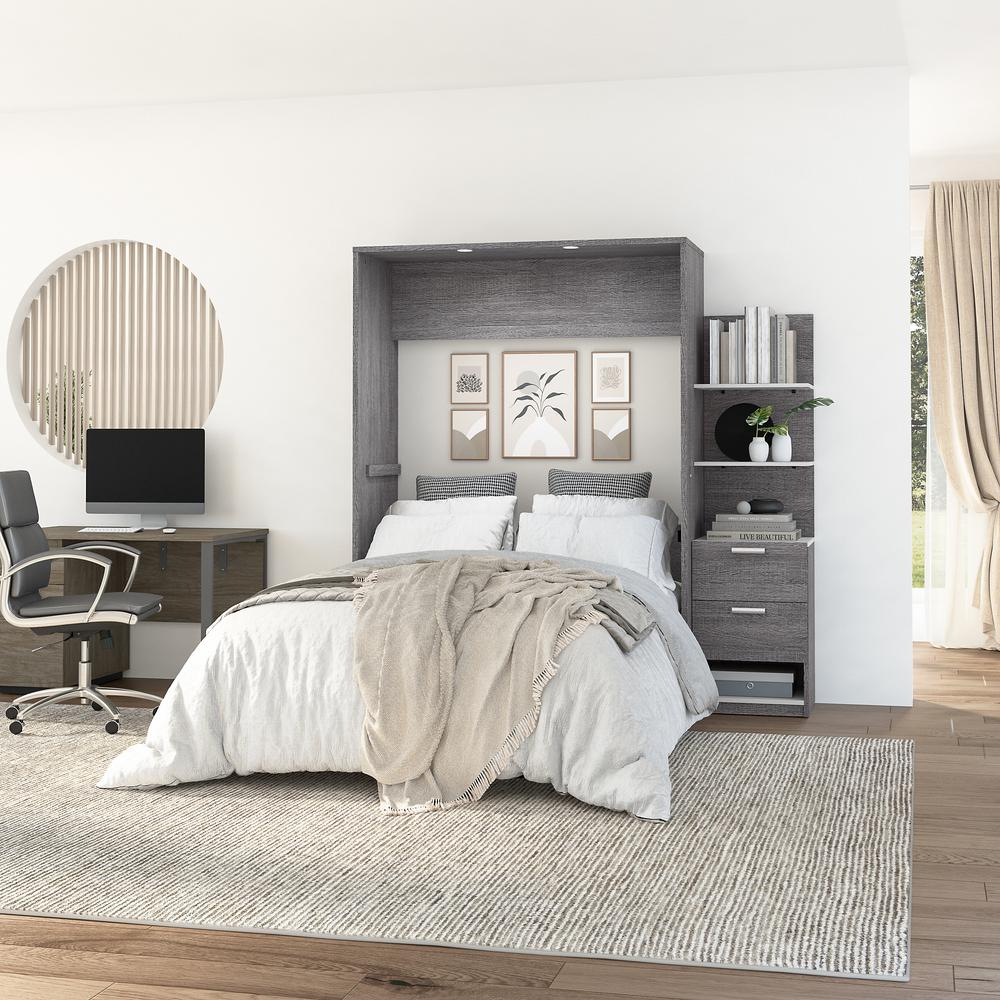 Cielo Full Murphy Bed with Nightstand and Floating Shelves (79W). Picture 2