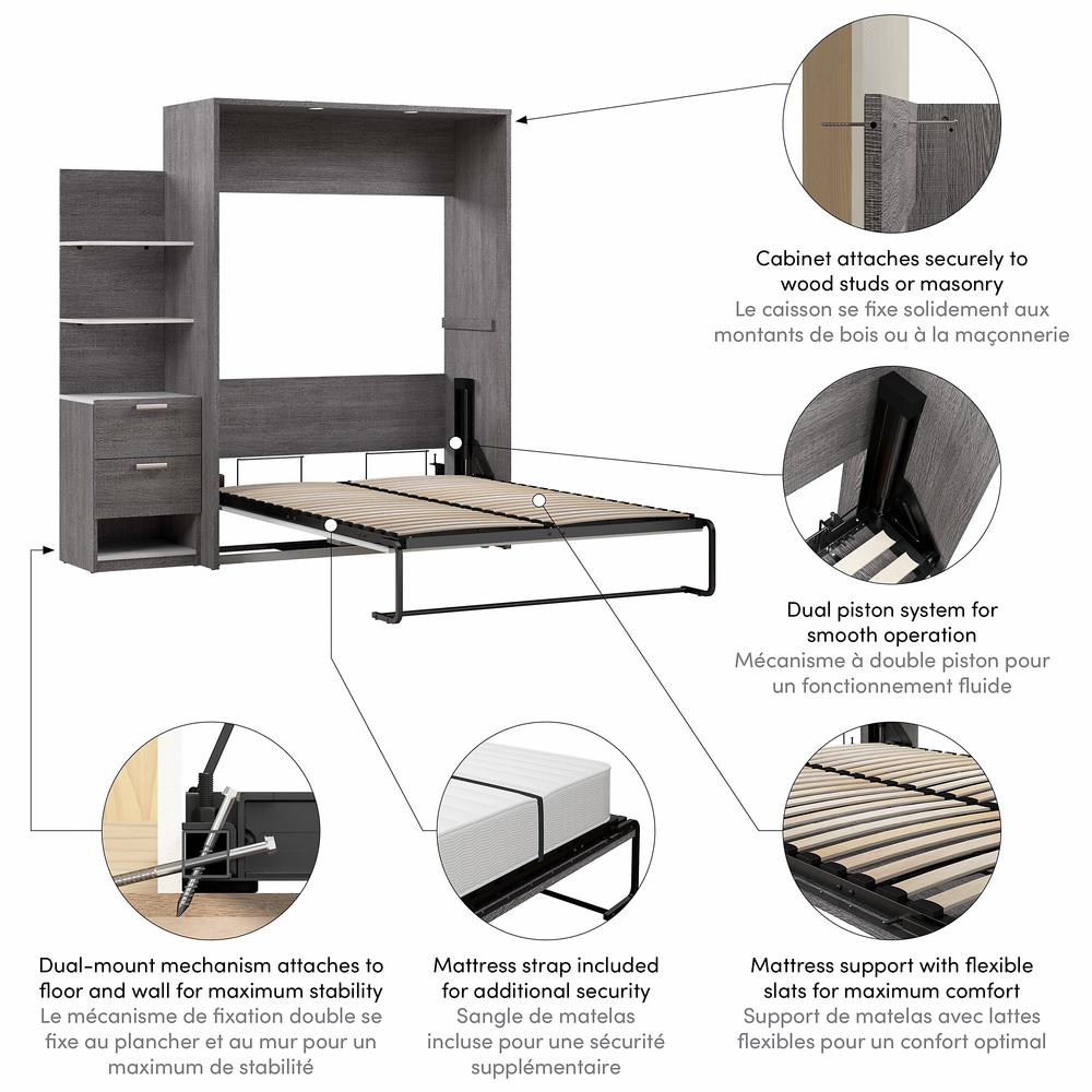 Cielo Full Murphy Bed with Nightstand and Floating Shelves (79W). Picture 6
