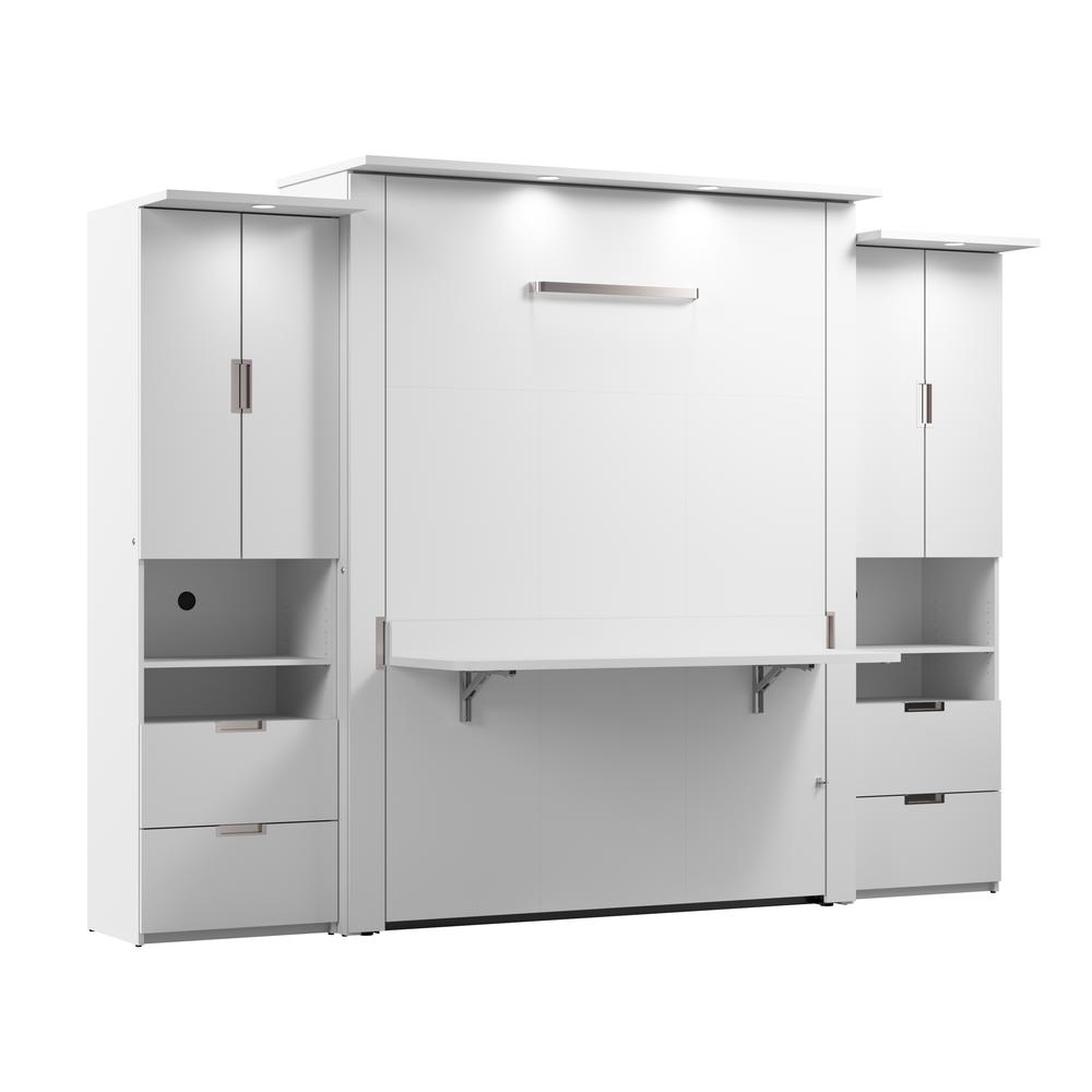 Lumina Queen Murphy Bed with Desk and 2 Storage Cabinets (114W). Picture 1