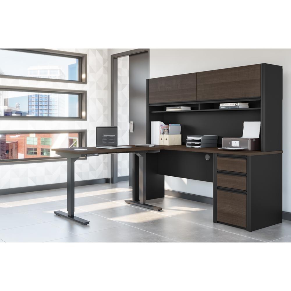72W L-Shaped Standing Desk with Pedestal and Hutch. Picture 5