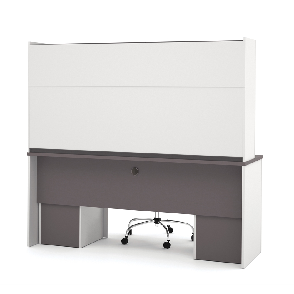 72W Credenza Desk with Two Pedestals and Hutch. Picture 2