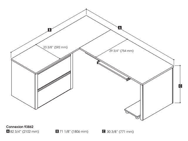 72W L-Shaped Desk with Lateral File Cabinet. Picture 5