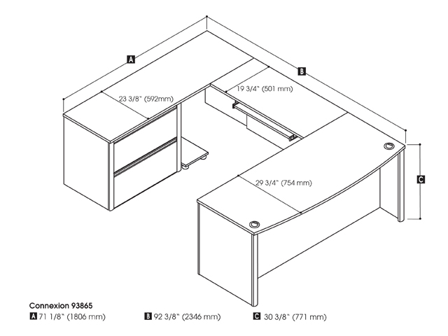72W U-Shaped Executive Desk with Lateral File Cabinet. Picture 5