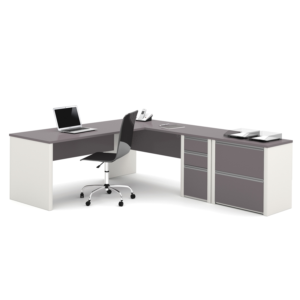 72W L-Shaped Desk with Lateral File Cabinet. Picture 1