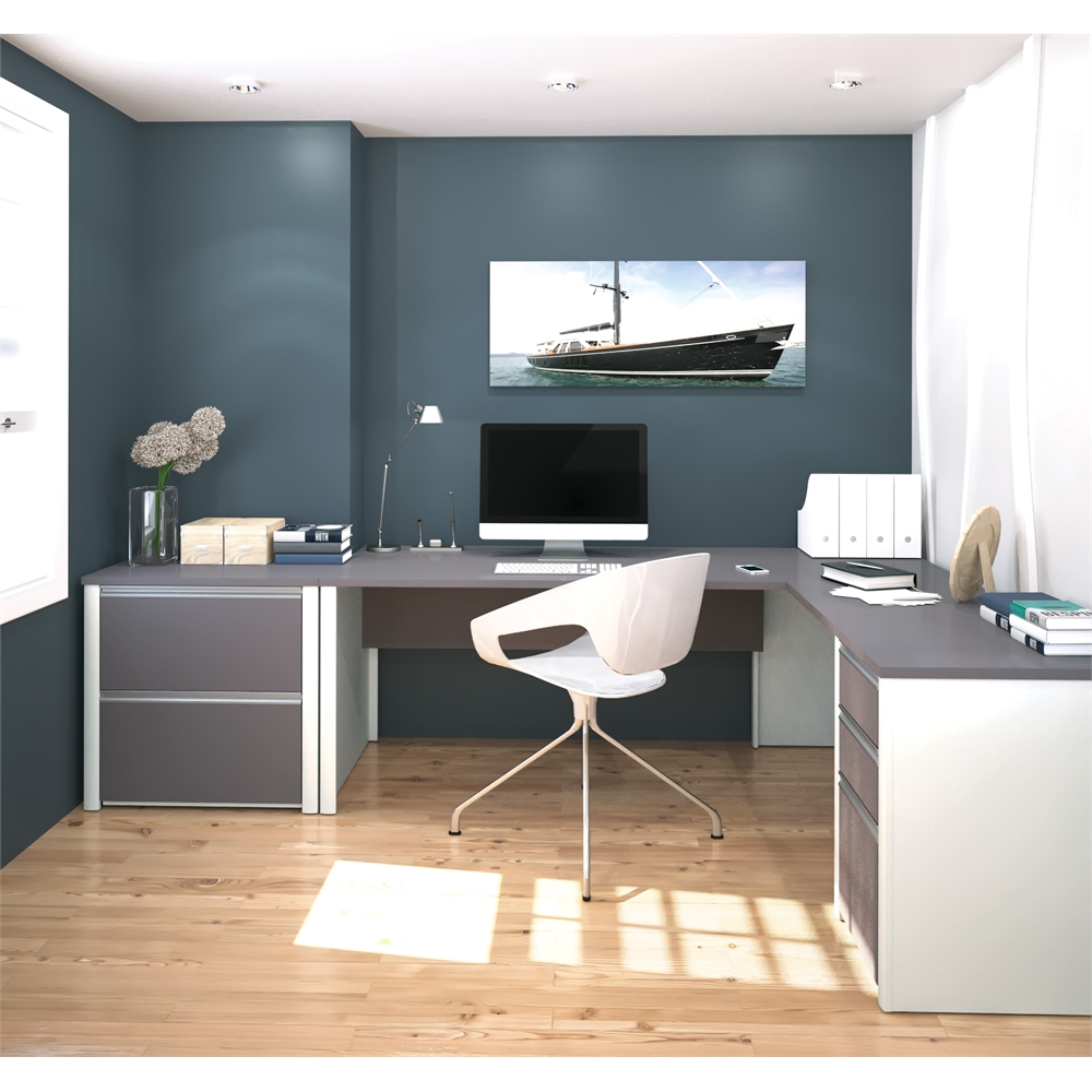 72W L-Shaped Desk with Lateral File Cabinet. Picture 2