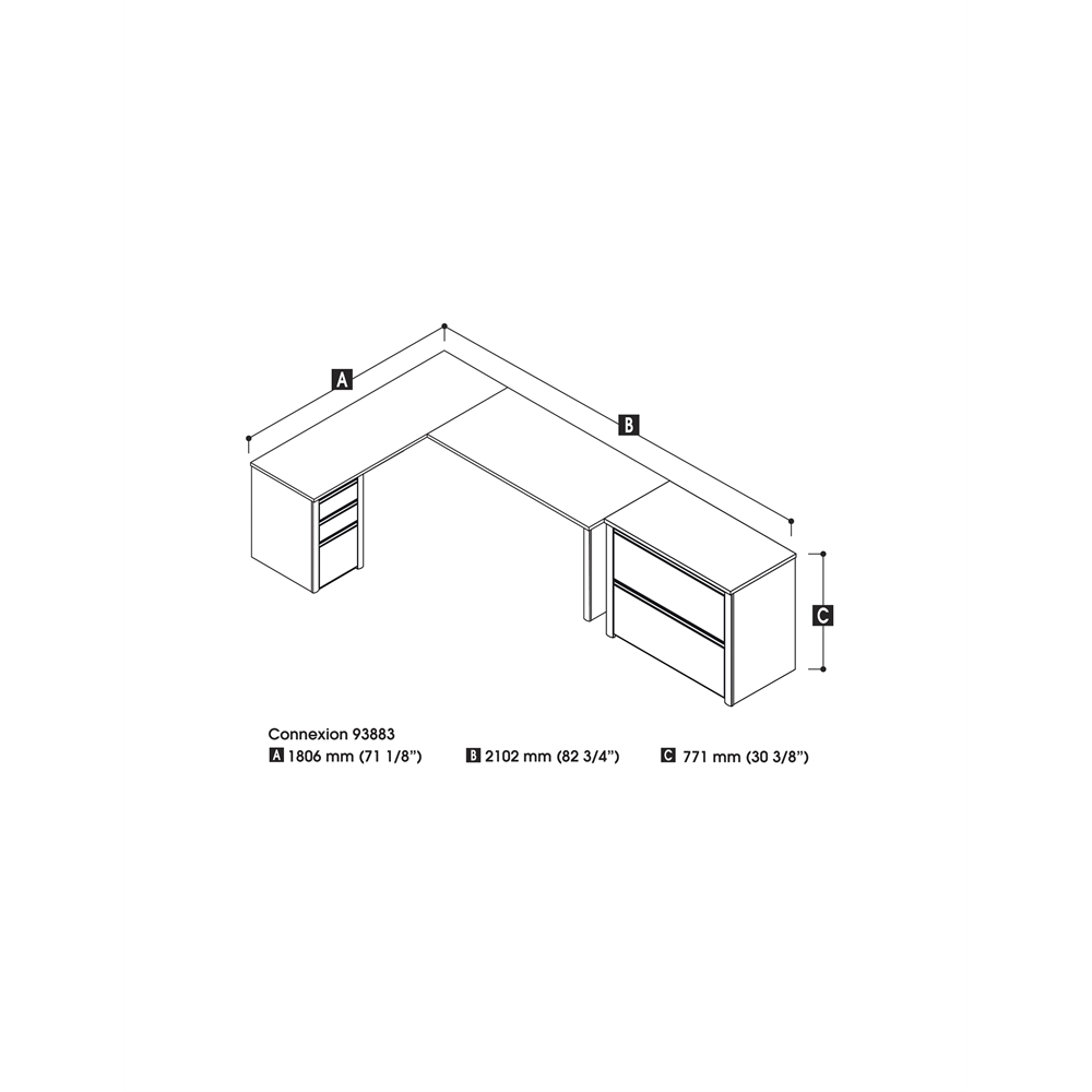 72W L-Shaped Desk with Lateral File Cabinet. Picture 5