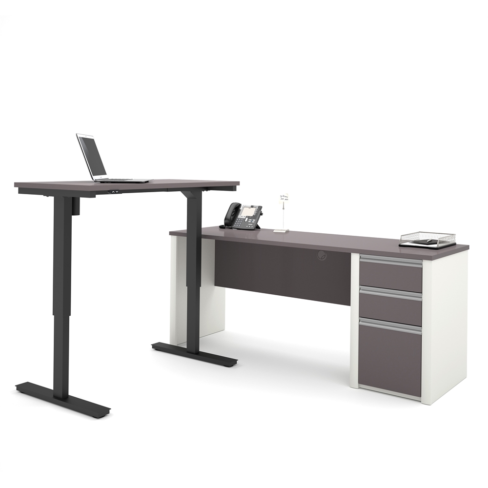 72W L-Shaped Standing Desk with Pedestal. Picture 1