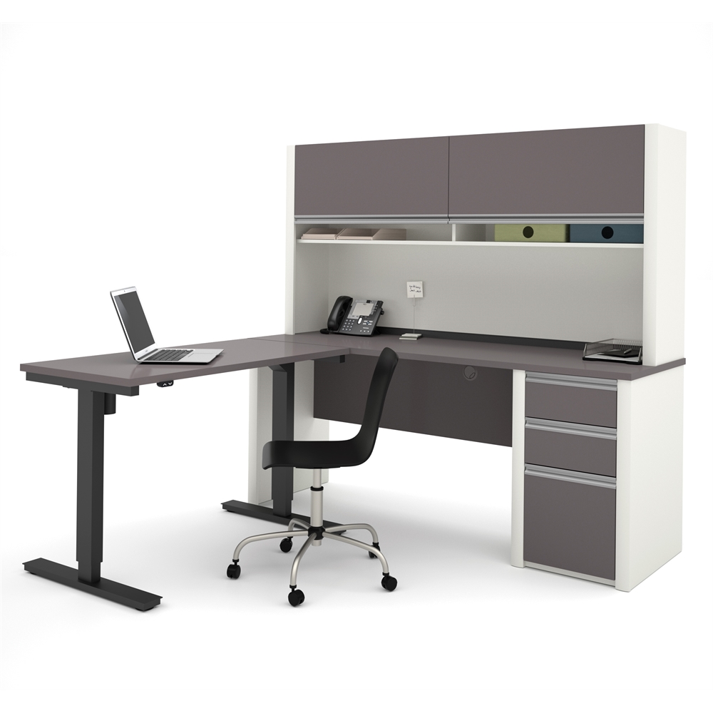 72W L-Shaped Standing Desk with Pedestal and Hutch. Picture 3