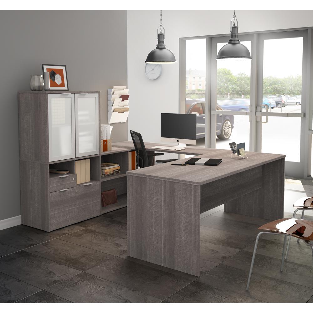 72W U-Shaped Executive Desk with Frosted Glass Doors Hutch. Picture 2
