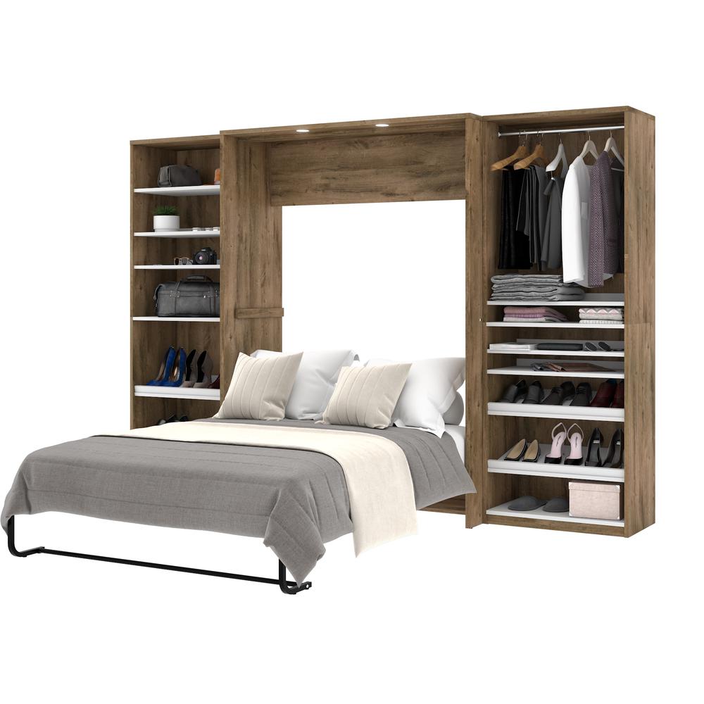 Full Murphy Bed with 2 Closet Organizers (119W) in rustic brown &amp; white. Picture 5