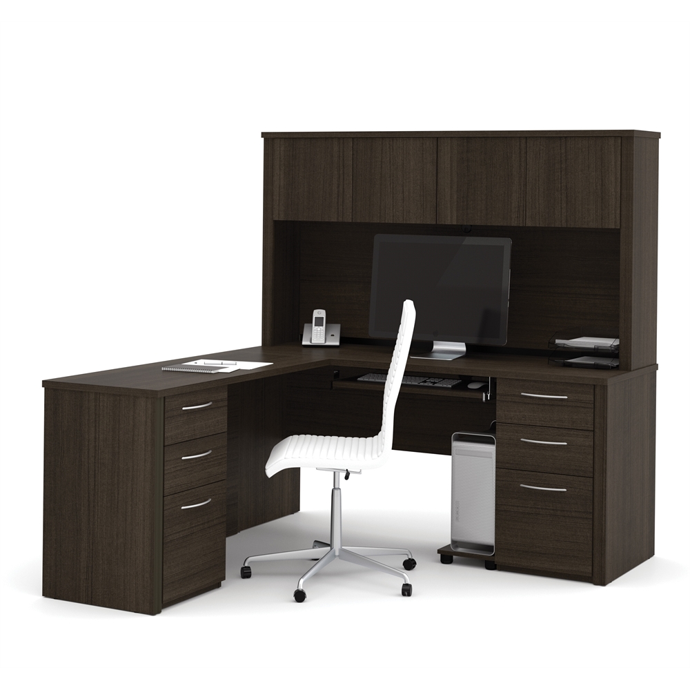 L-Shaped Desk with Two Pedestals and Hutch. Picture 1
