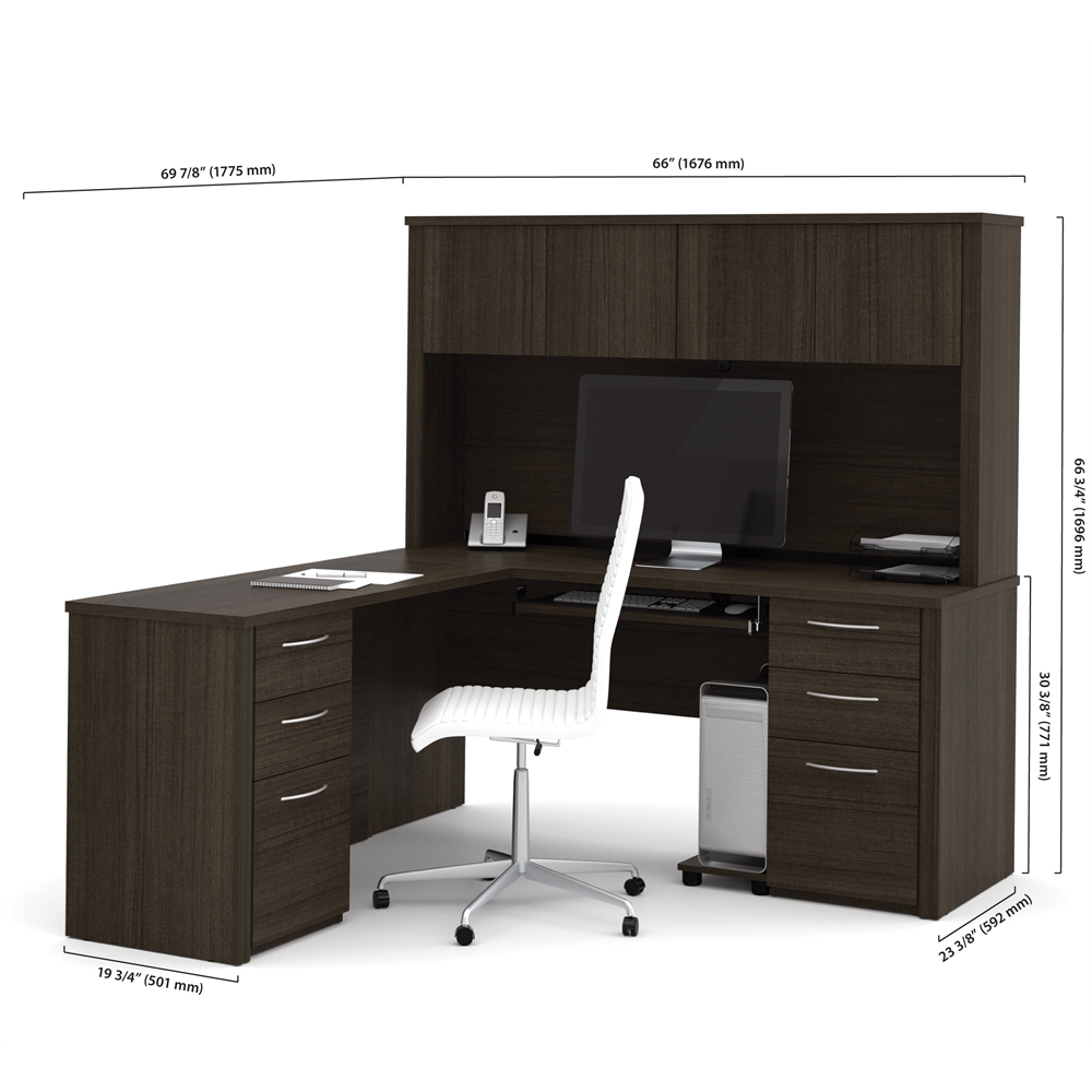 L-Shaped Desk with Two Pedestals and Hutch. Picture 3
