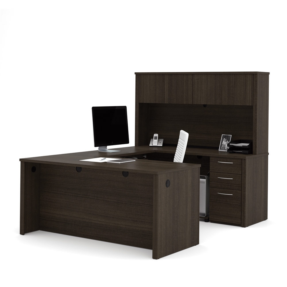 66W U-Shaped Executive Desk with Pedestal and Hutch. Picture 1