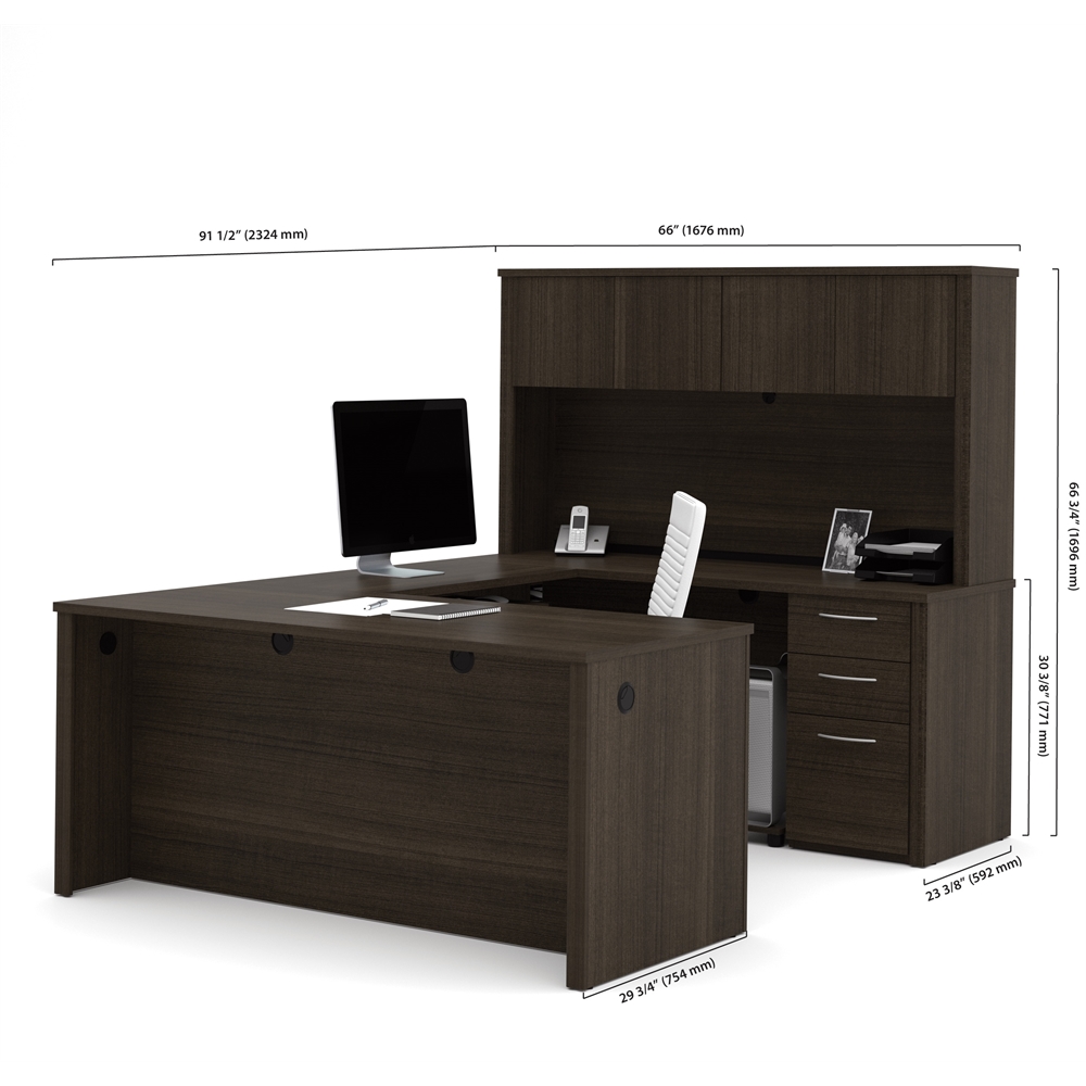 66W U-Shaped Executive Desk with Pedestal and Hutch. Picture 4