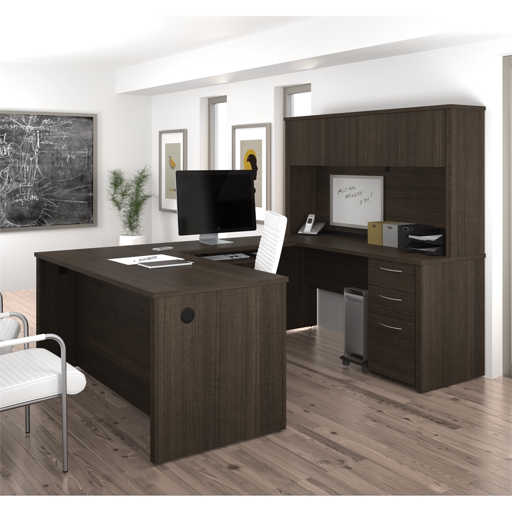 66W U-Shaped Executive Desk with Pedestal and Hutch. Picture 2