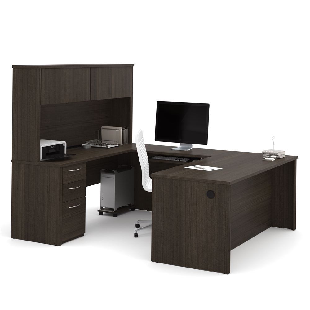 72W U-Shaped Executive Desk with Pedestal and Hutch. Picture 1