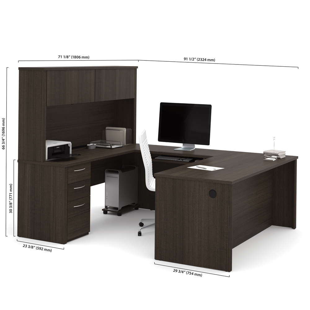 72W U-Shaped Executive Desk with Pedestal and Hutch. Picture 3