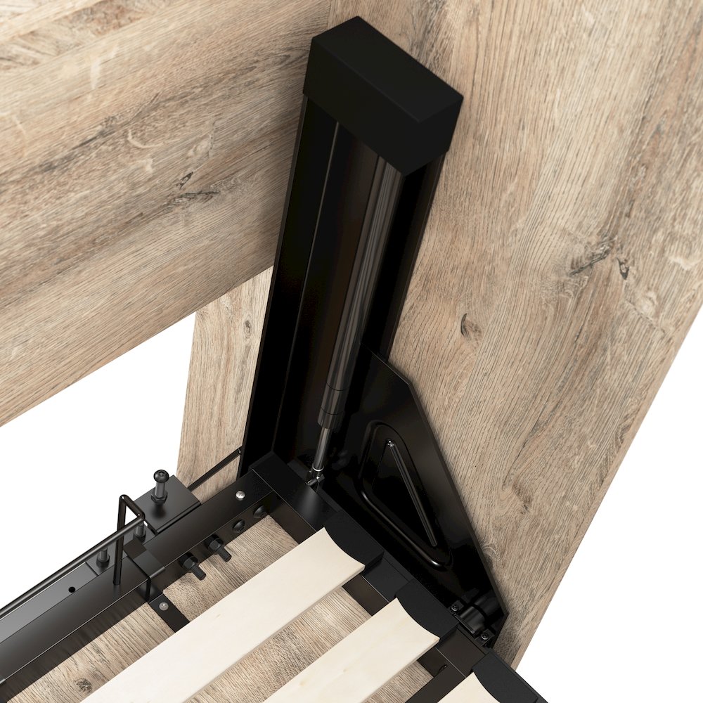 Bestar Pur Queen Murphy Bed and Shelving Unit with Drawers (90W) in rustic brown. Picture 11