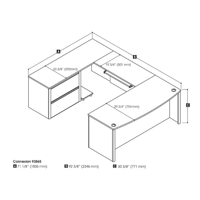 72W U-Shaped Executive Desk with Lateral File Cabinet. Picture 10