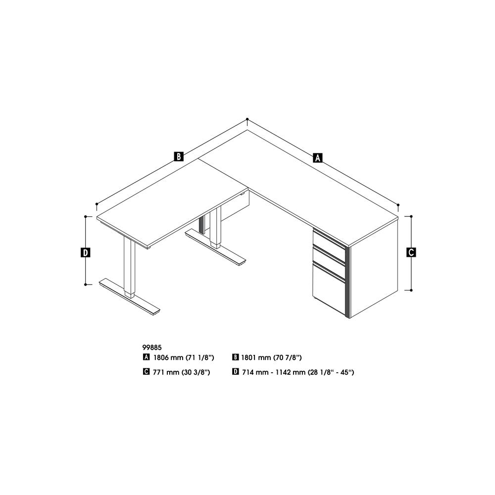 72W L-Shaped Standing Desk with Pedestal. Picture 8