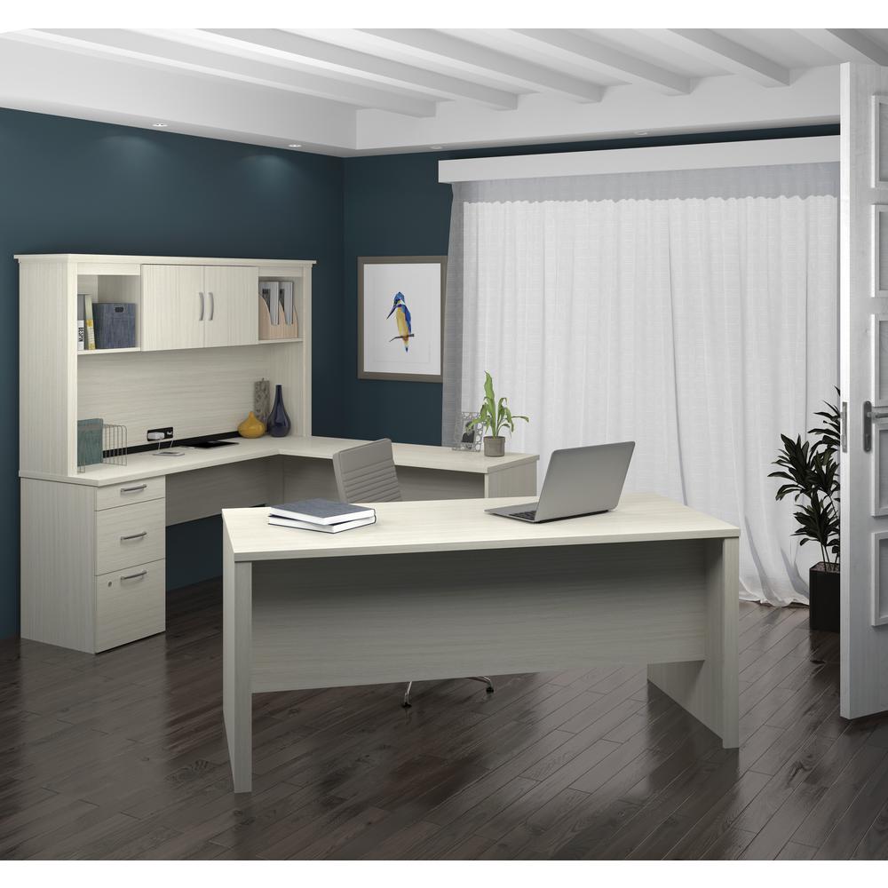 66W U or L-Shaped Executive Office Desk with Pedestal and Hutch. Picture 6