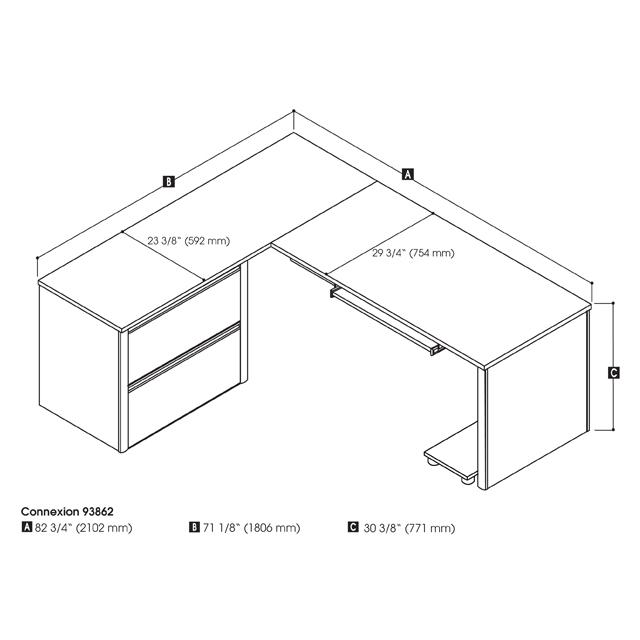 72W L-Shaped Desk with Lateral File Cabinet. Picture 9