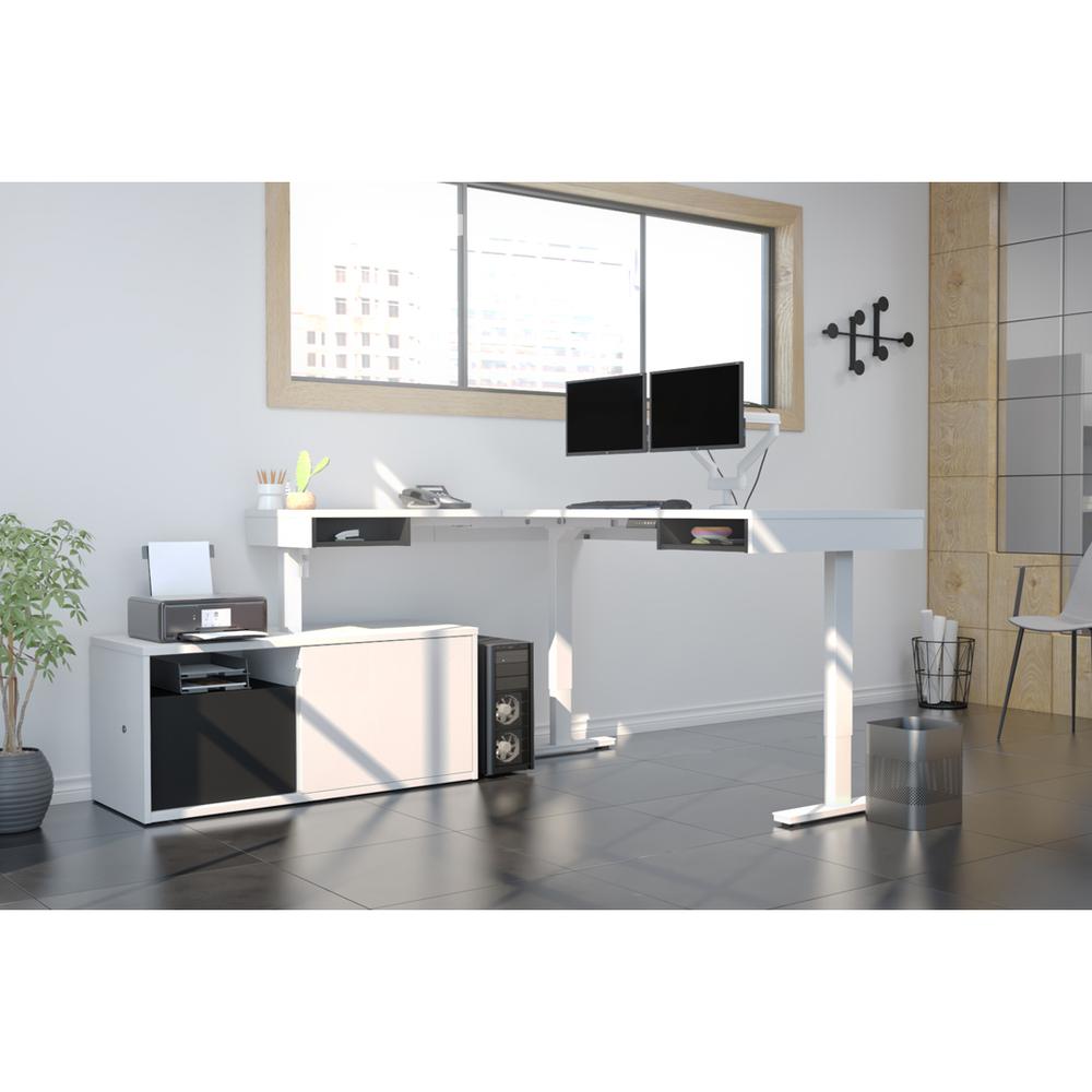 81W L-Shaped Standing Desk with Dual Monitor Arm and Credenza. Picture 2