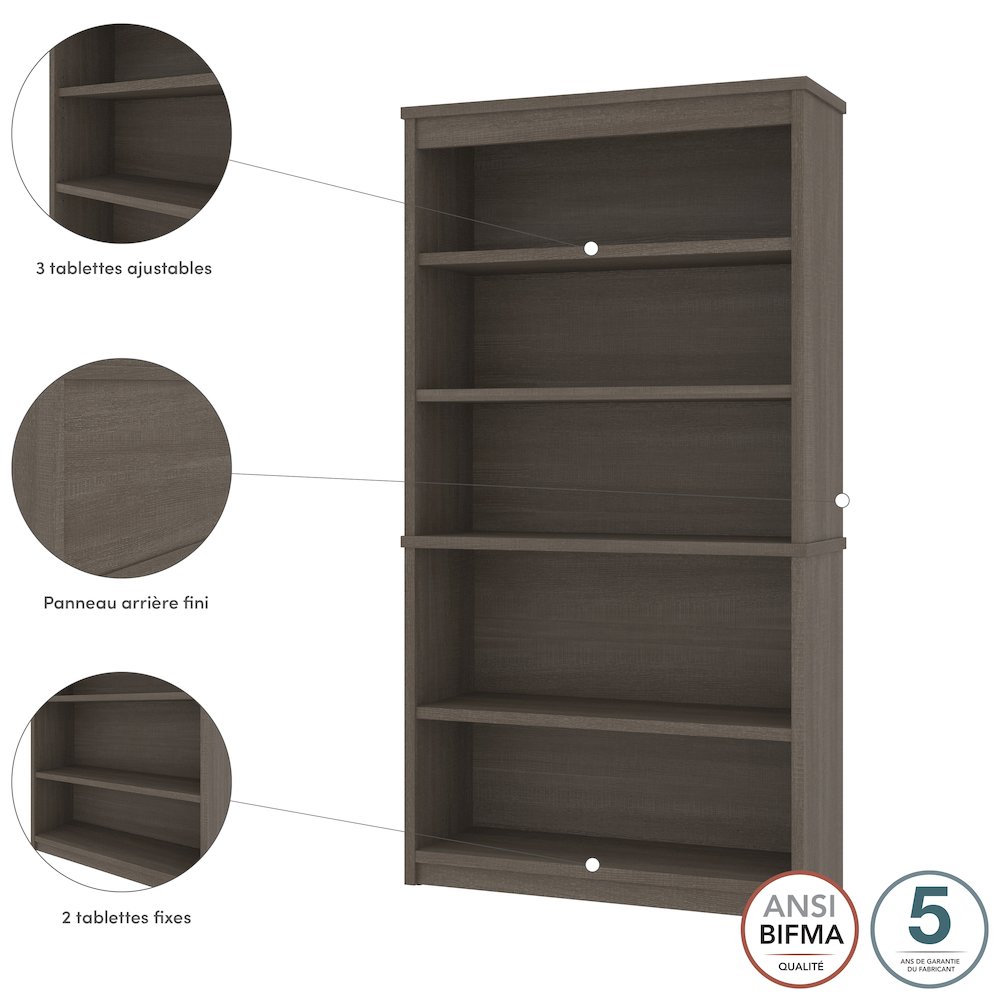 Bestar Universel 36W Bookcase in bark grey. Picture 7